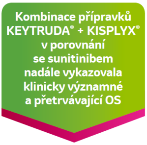 Kombinace přípravků KEYTRUDA® + KISPLYX® v porovnání se sunitinibem nadále vykazovala klinicky významné a přetrvávající OS